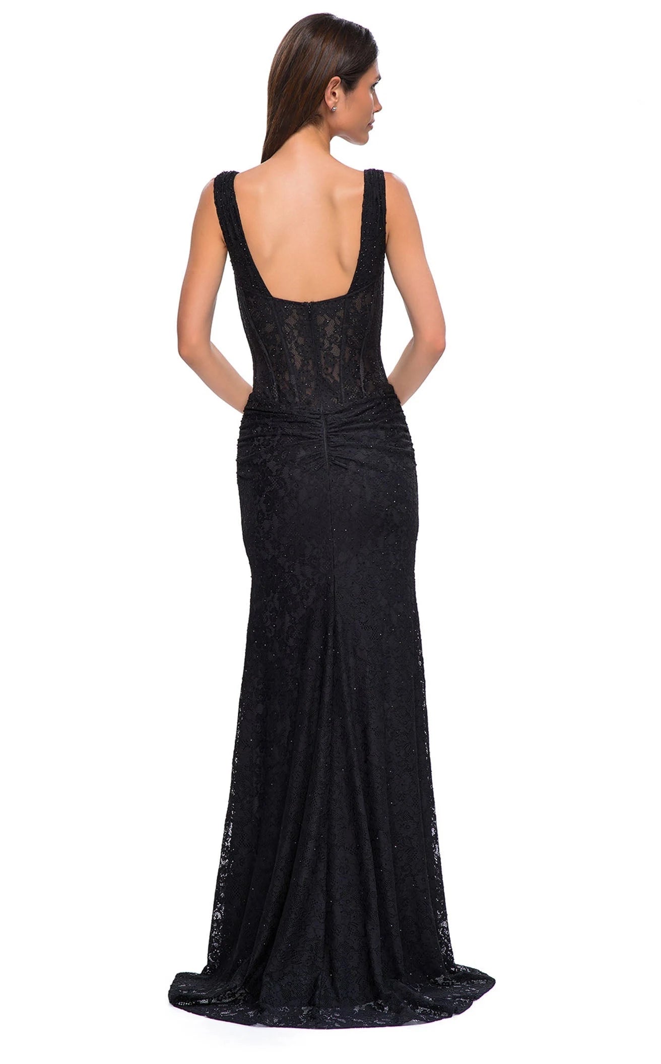 Glamorous Sheath Plunging V-Neck Sleeveless High Slit Black Floor-Length Prom Gown