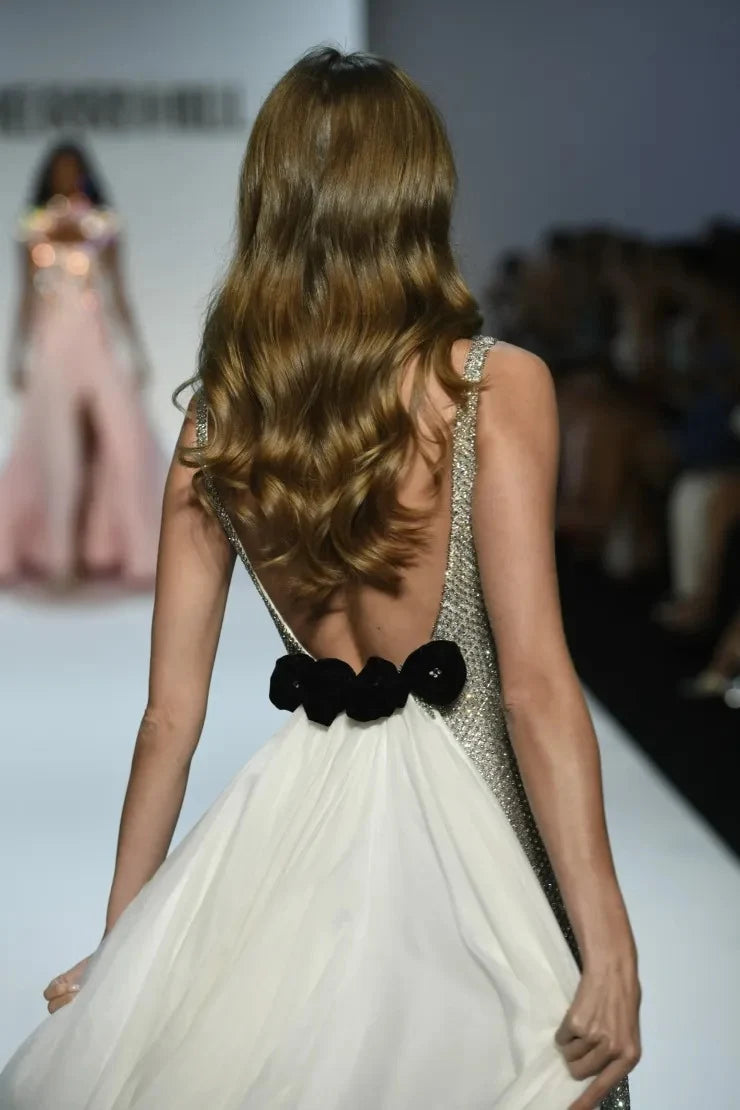 Glamorous Sheath Square Neck Sleeveless Beaded Backless Silver Floor-Length Prom Dresses Women's Gown