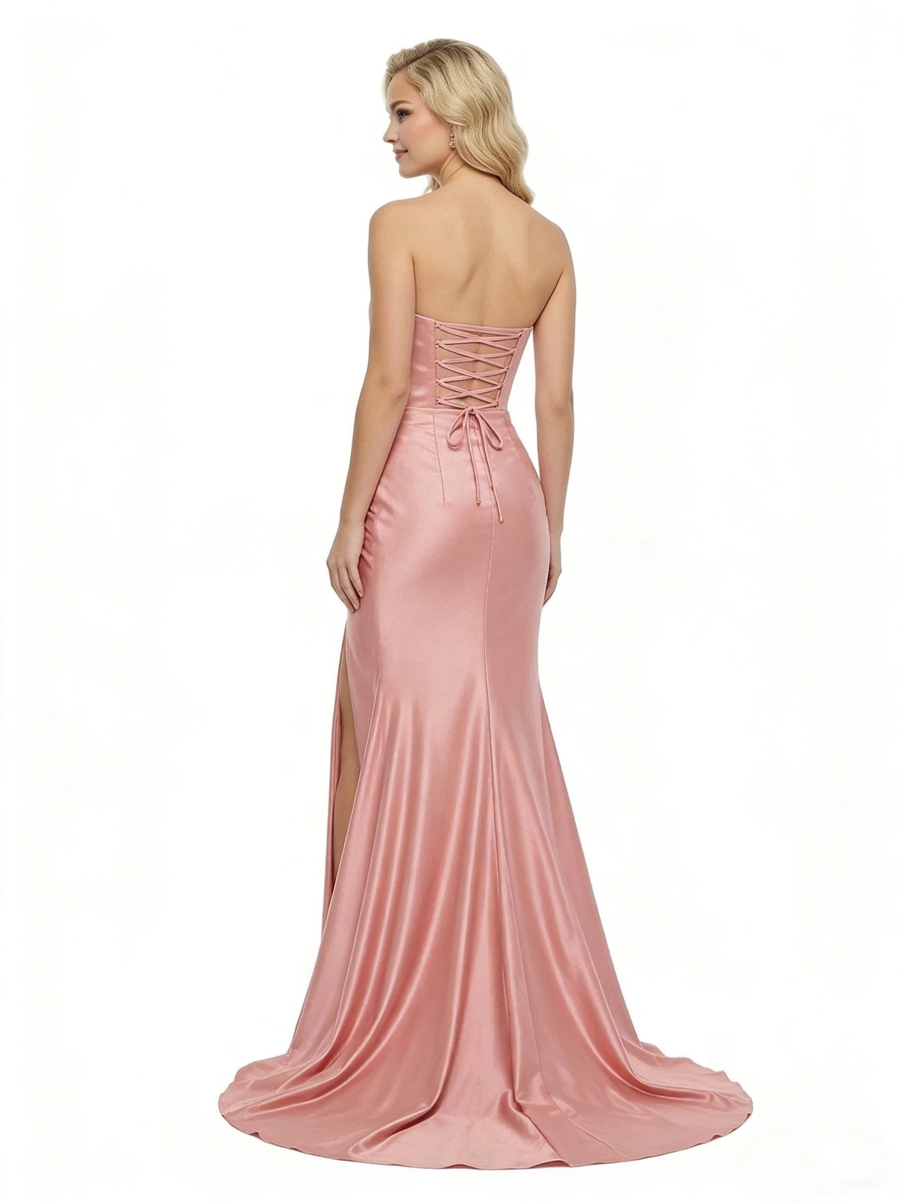Glamorous Sheath Strapless Draped Corset Dusty Rose Long Prom Dress Women's Gown