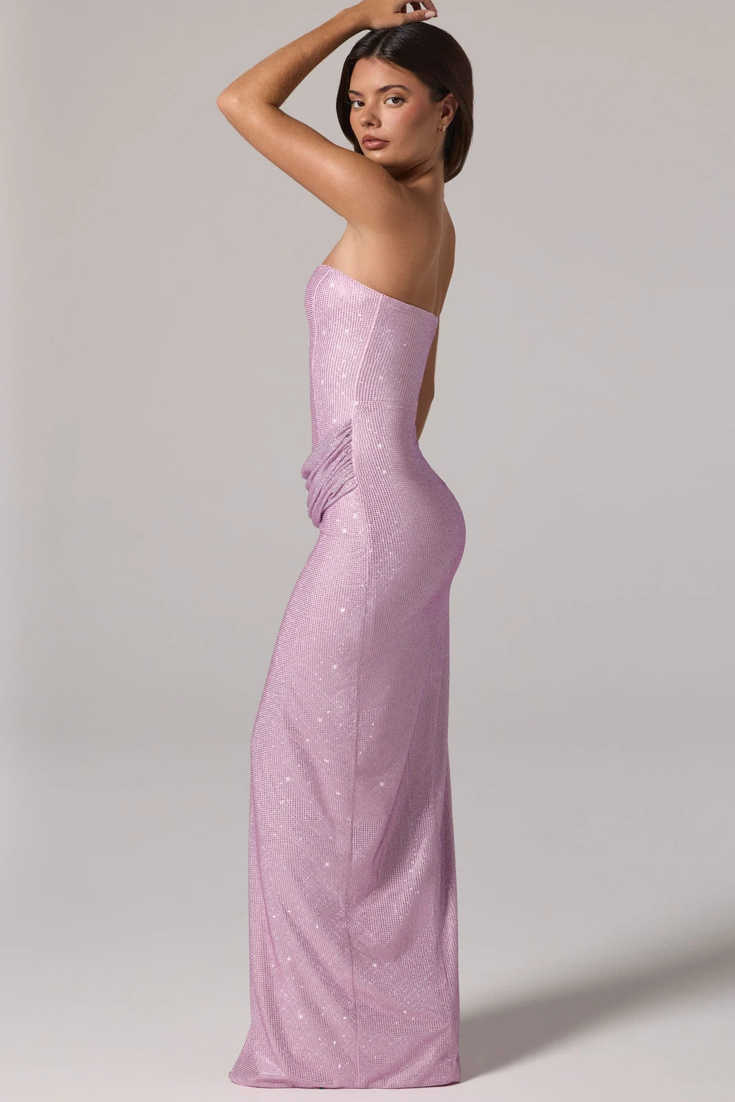Glamorous Sheath Strapless High Slit Ruched Lilac Floor-Length Prom Gown