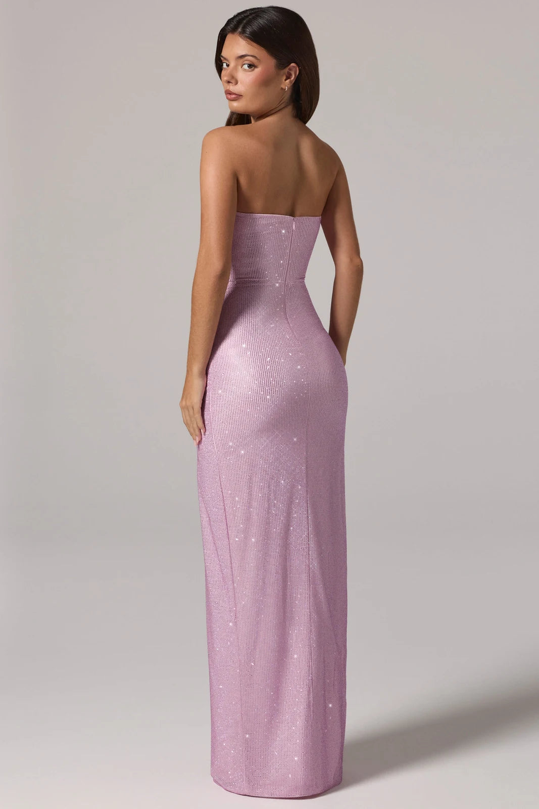 Glamorous Sheath Strapless High Slit Ruched Lilac Floor-Length Prom Gown