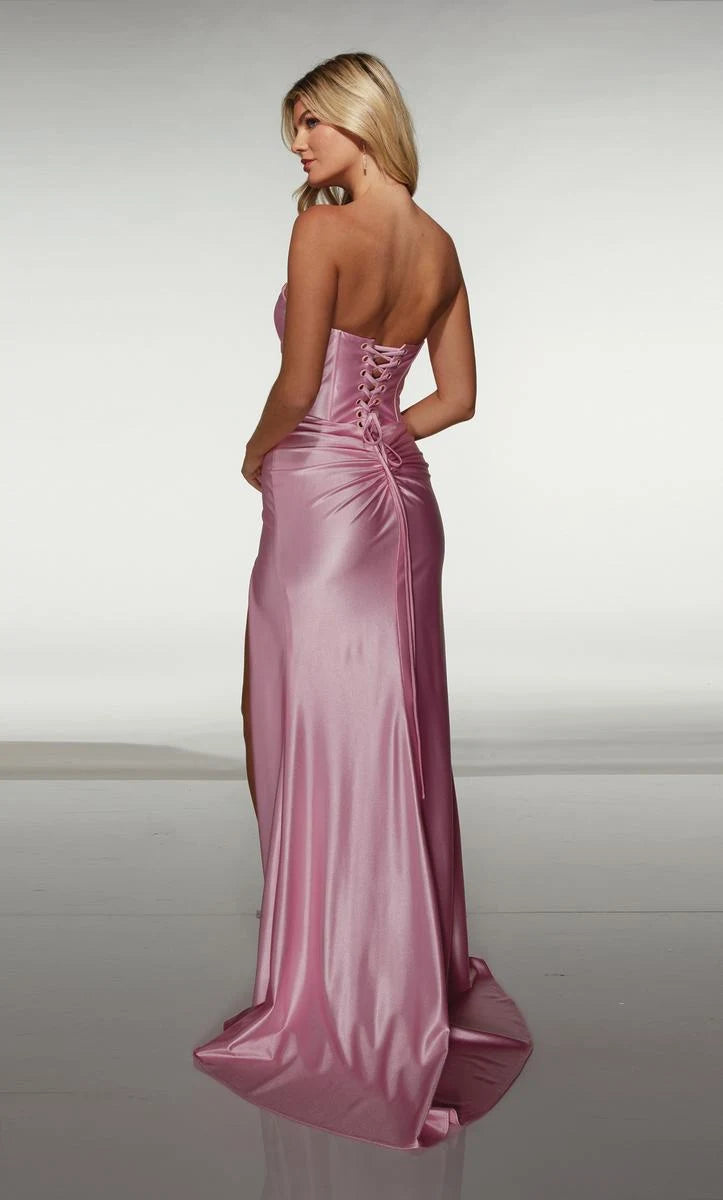 Glamorous Sheath Strapless Sweetheart Corset High Slit Pink Floor-Length Prom Gown