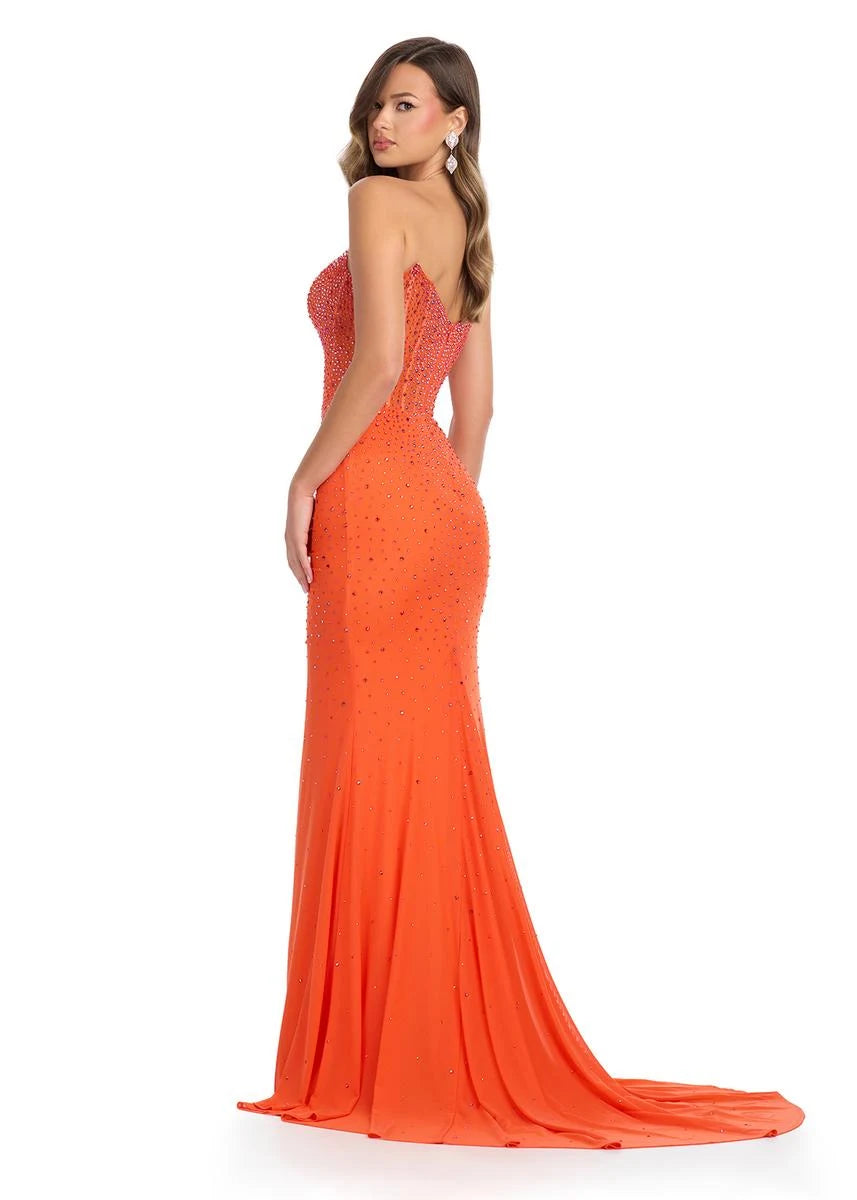 Glamorous Sheath Sweetheart Sleeveless Beaded Slit Orange Floor-Length Prom Gown