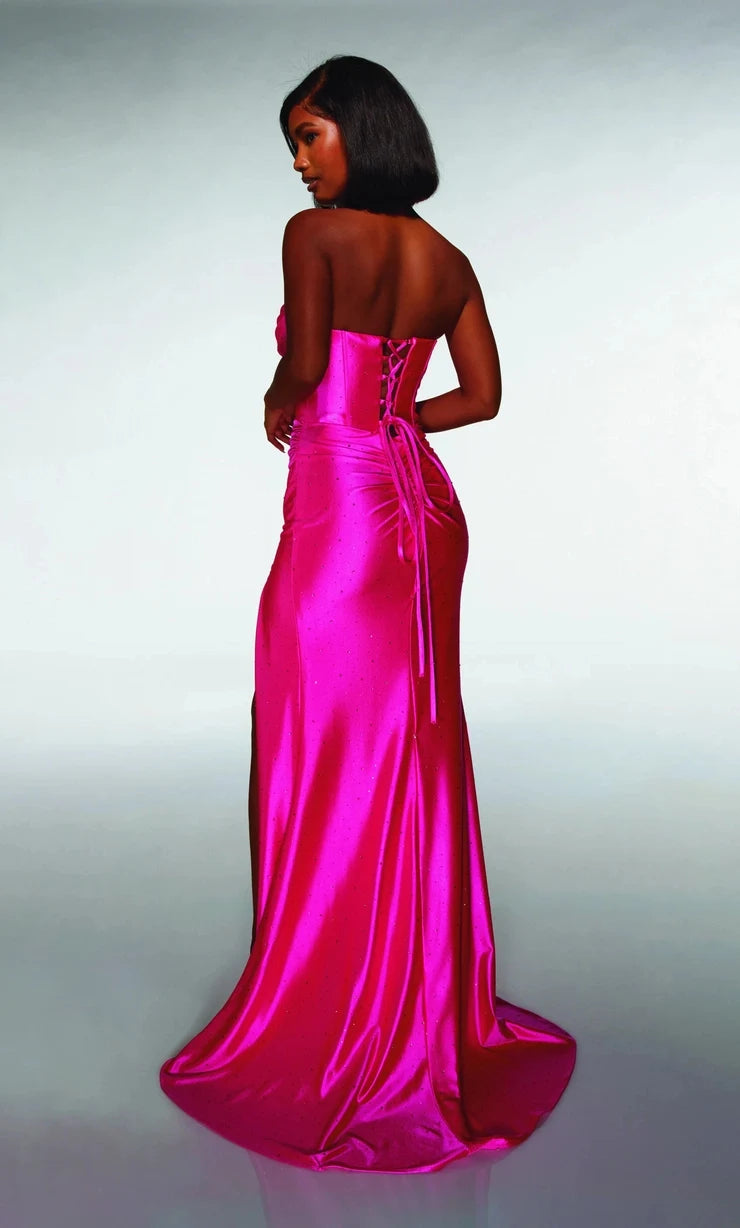 Glamorous Sheath Sweetheart Sleeveless Corset Slit Fuchsia Maxi Prom Dresses Women Gown