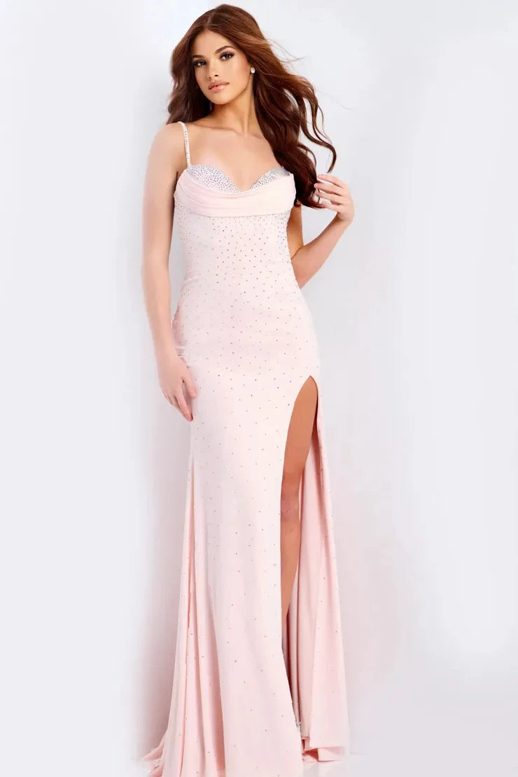 Glamorous Sheath Sweetheart Sleeveless Rhinestone Slit Pink Long Prom Dresses Women