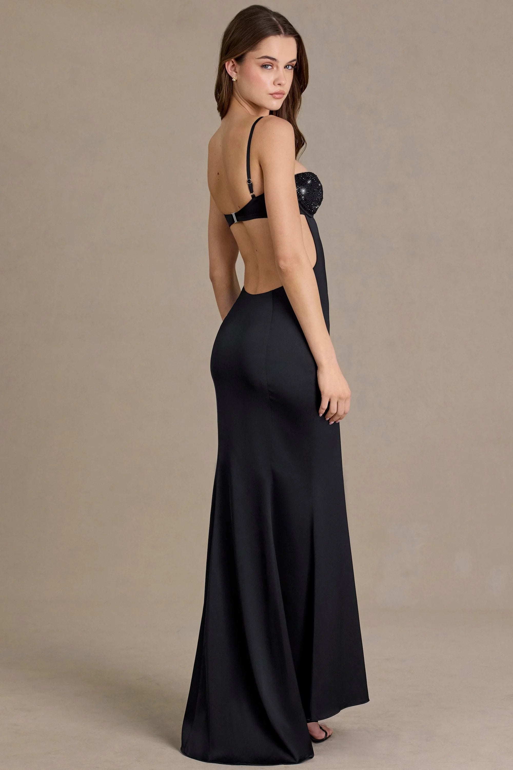 Glamorous Sheath Sweetheart Sleeveless Sequin Bodice Cutout Black Floor-Length Prom Gown