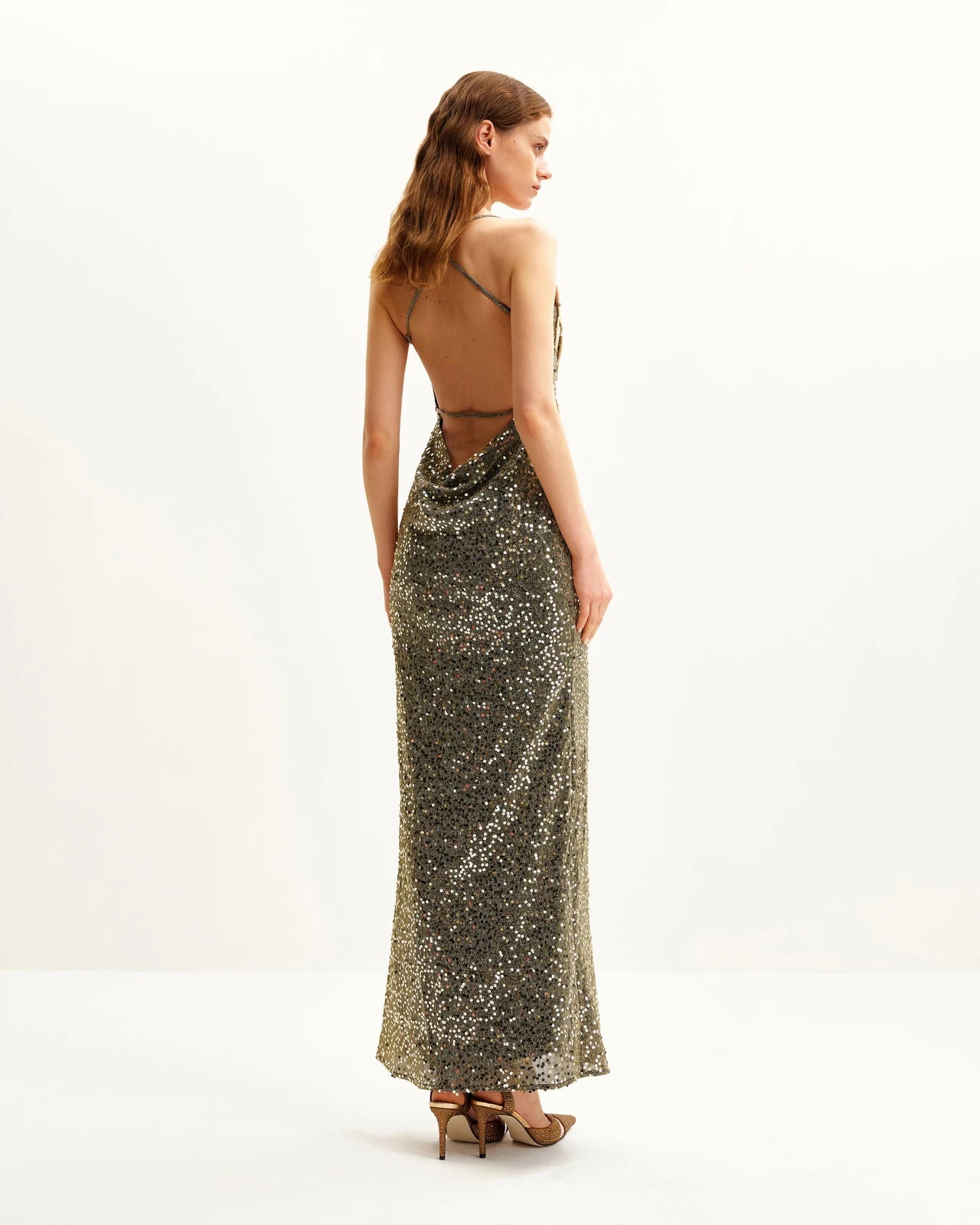 Glamorous Sheath Sweetheart Sleeveless Sequin Floral Gold Floor-Length Prom Gown