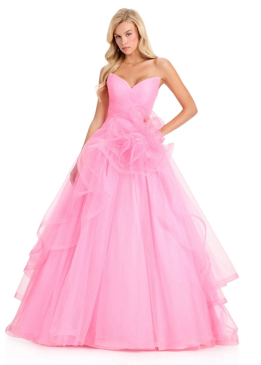Glamorous Sweetheart Sleeveless Ruffled Pink Ball Gown Floor-Length Prom Dress