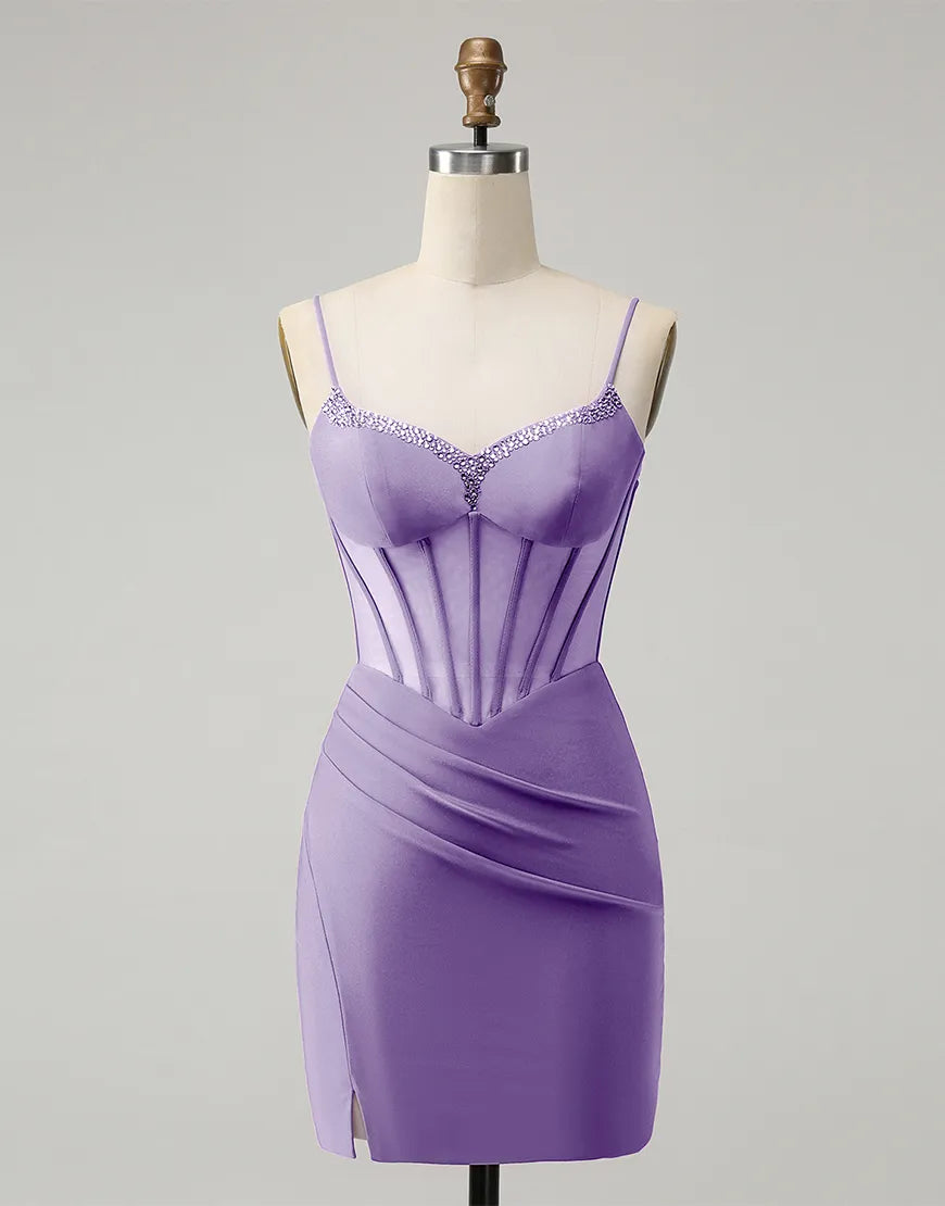 Full length view of the tight-fitting formal dress.