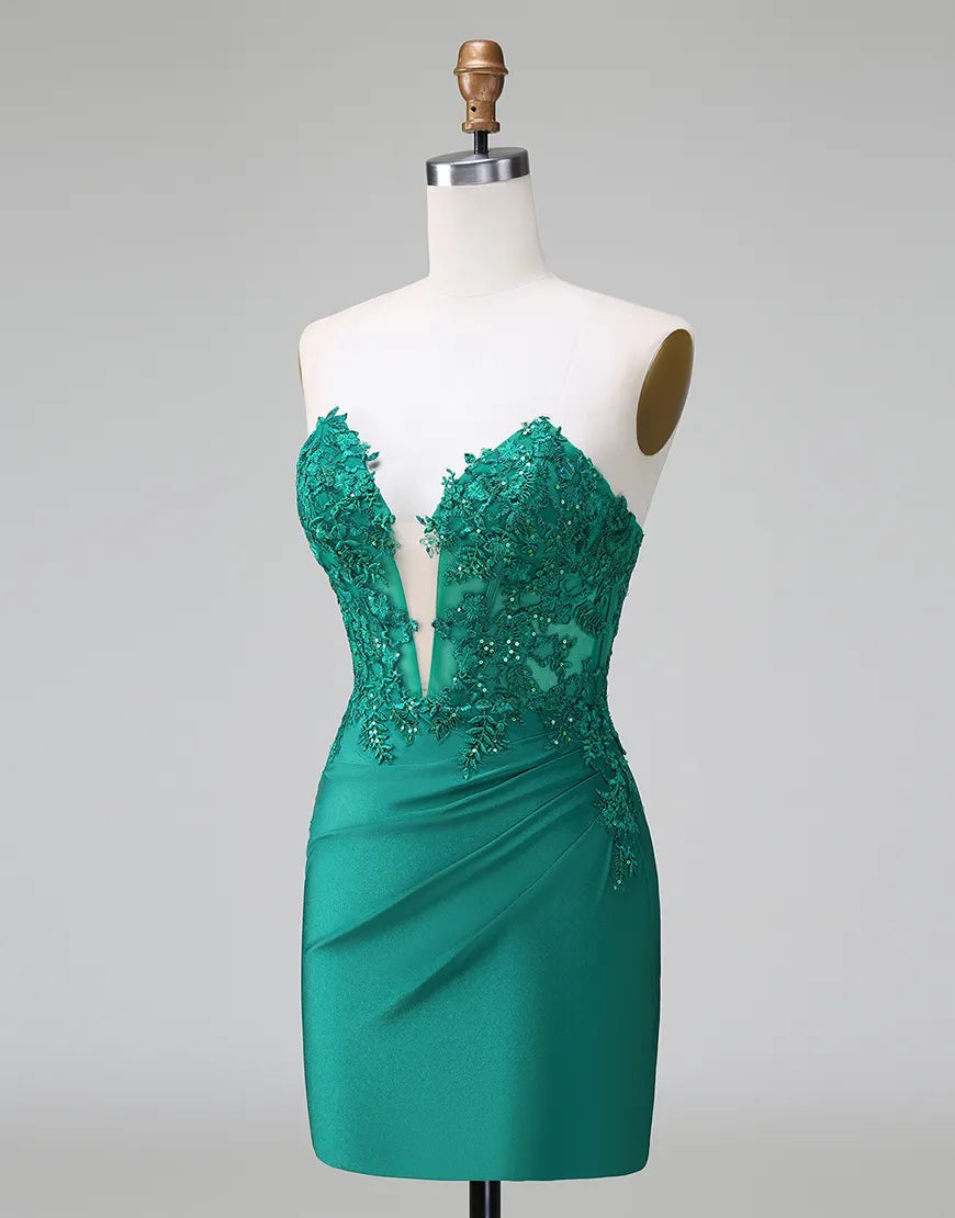Full view of the green glitter formal dress, showcasing its tight fit.