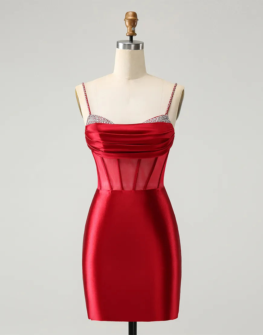 Full view of a glitter beaded halter corset satin maxi homecoming gown.