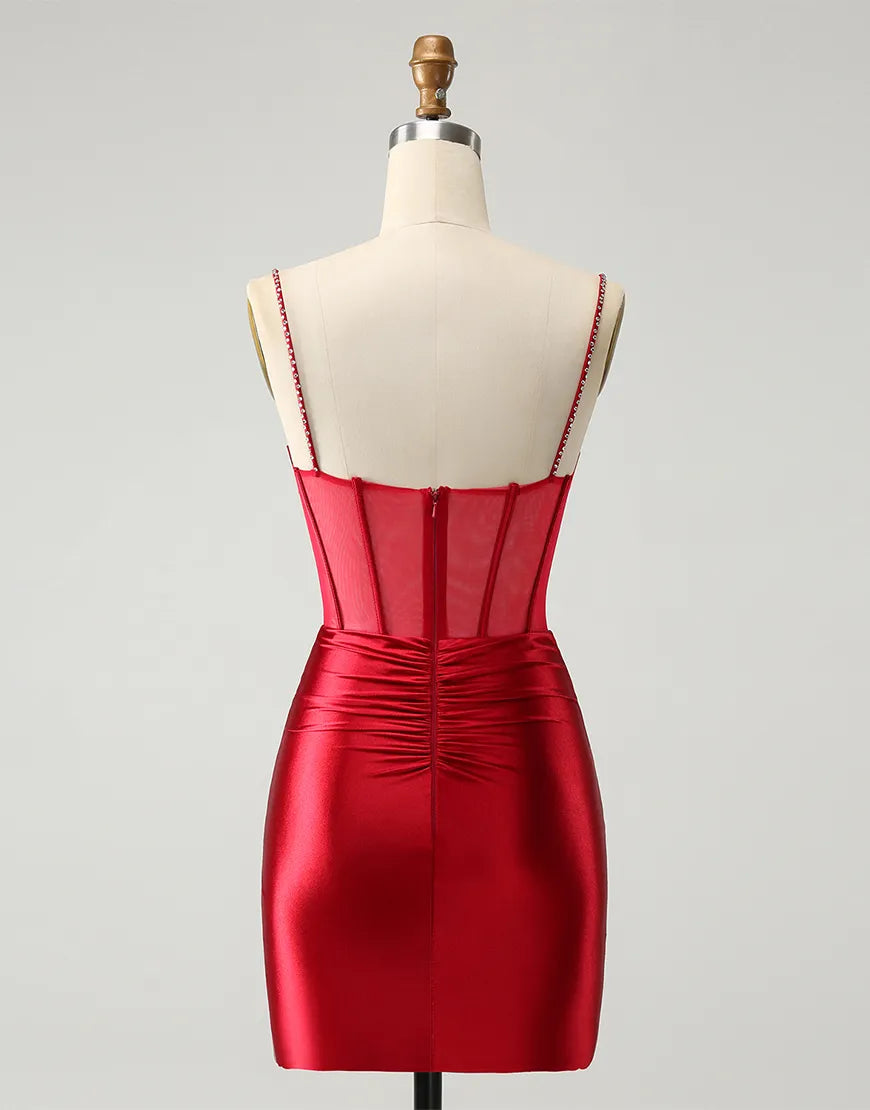 Back view of the elegant glitter beaded halter corset satin maxi dress.