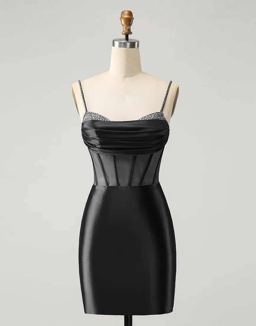 Another angle of the elegant satin homecoming gown.
