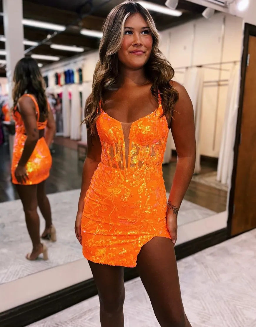 Front view of the hot pink glitter homecoming dress.
