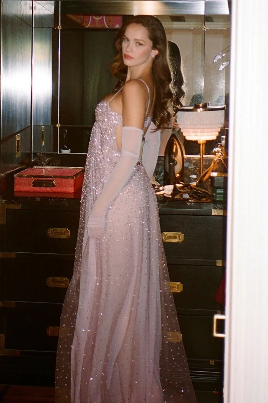 Gorgeous Beaded Tulle Spaghetti Strap Sweetheart Neck Open Back Cutout Flowy Maxi Dress Prom Dress