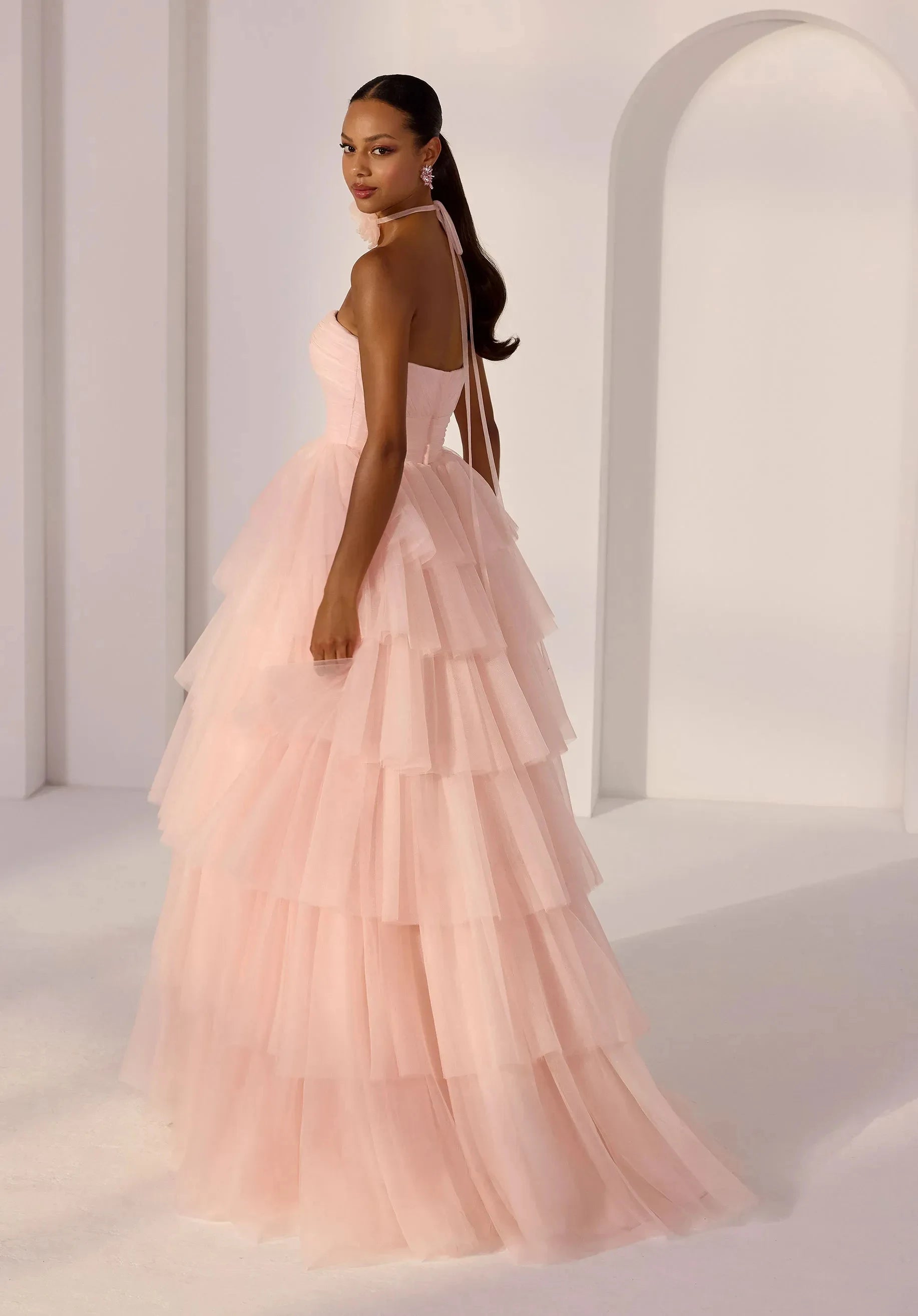 Gorgeous A-Line Sweetheart Sleeveless Cutout Tiered Pink Long Prom Dresses For Women