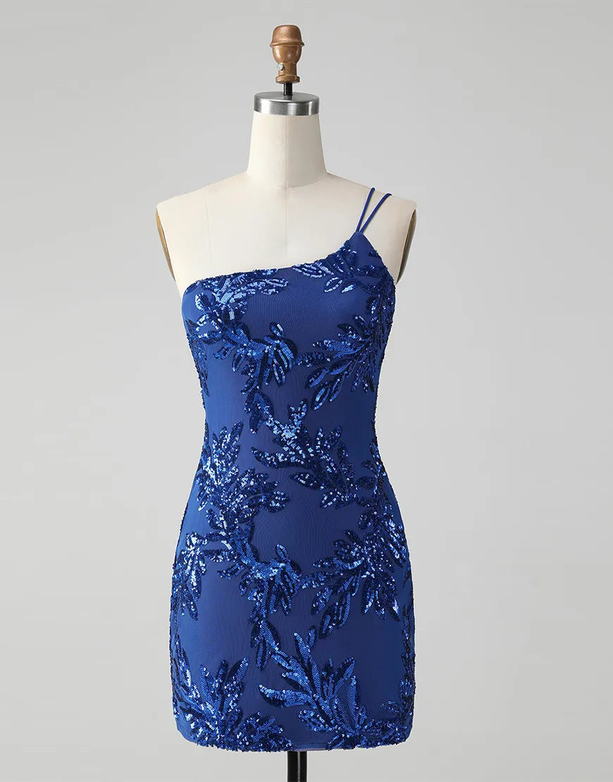 Paillettenbesetztes One-Shoulder-Heimkehrkleid mit Glitzer und Stickerei