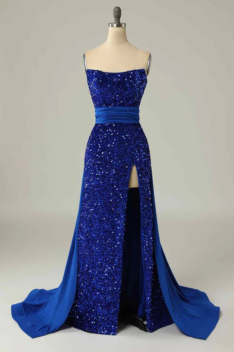 Mermaid Strapless Sequins Slit Long Prom Dress