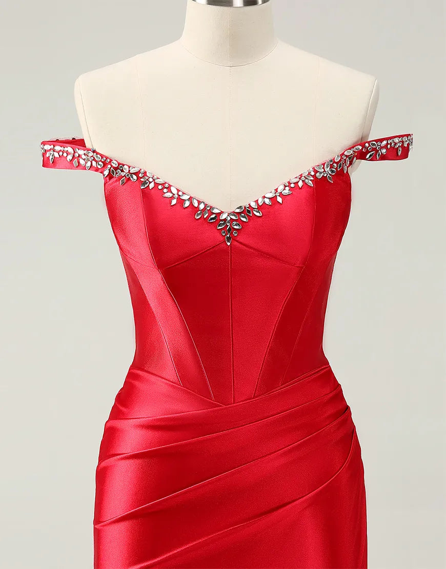 Schulterfreies, enges Homecoming-Kleid mit Perlen