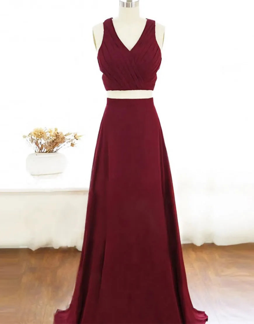 A-Line Two Piece Floor length Chiffon Prom Dress