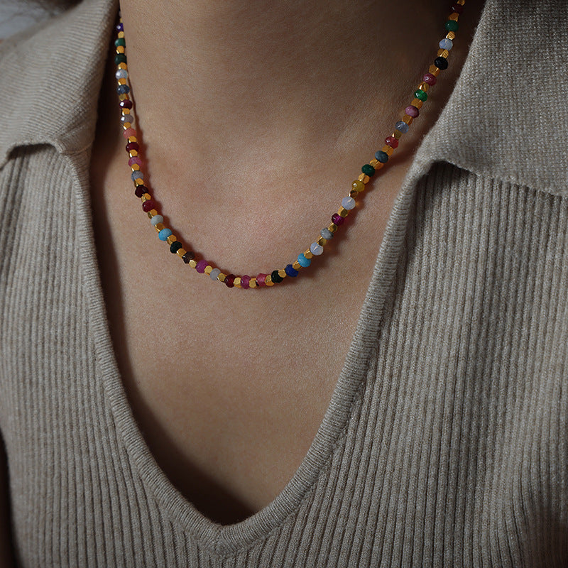 Handmade jewelry set with titanium steel and tourmaline beads.