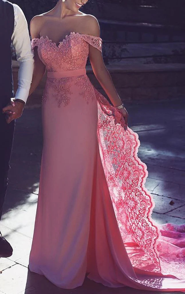 Off the Shoulder Lace Long Prom Dress Formal Gown