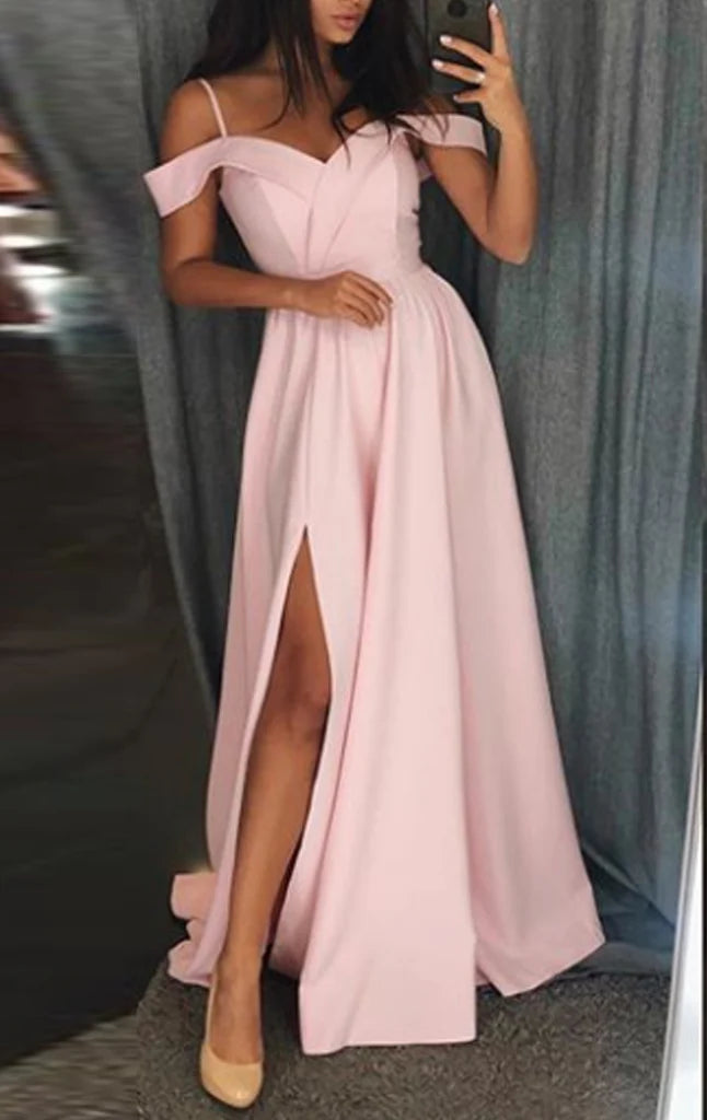 Off the Shoulder Satin Long Prom Dress