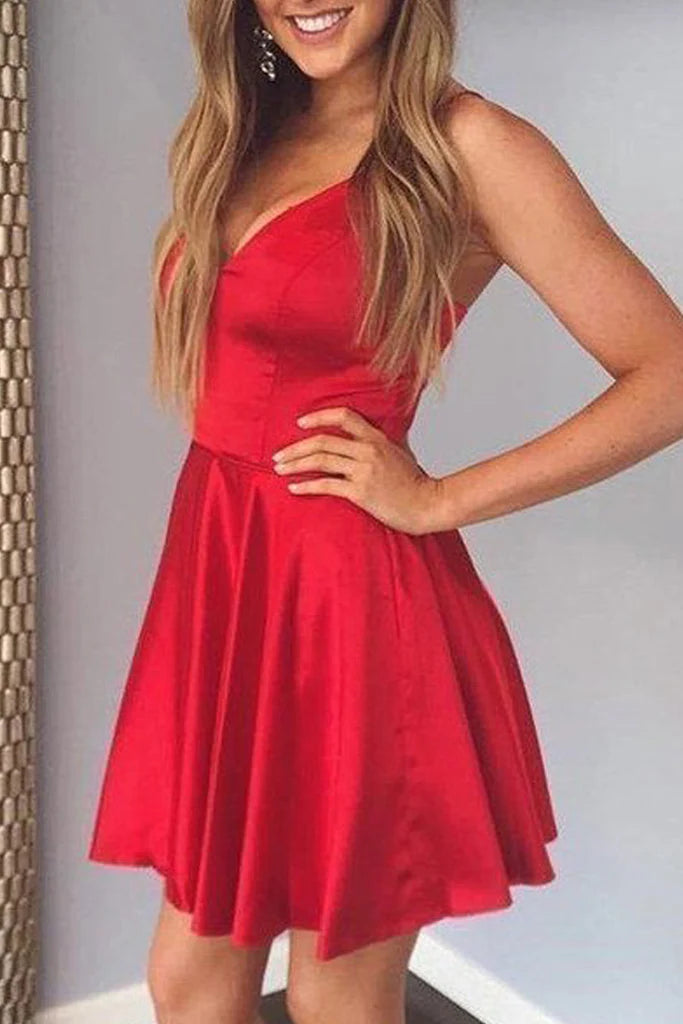 Träger V-Ausschnitt Satin Ballkleid Homecoming