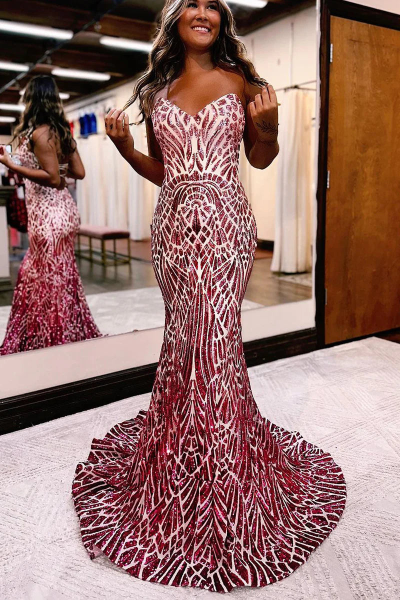 Mermaid V Neck Gradient Sequins Long Prom Dresses