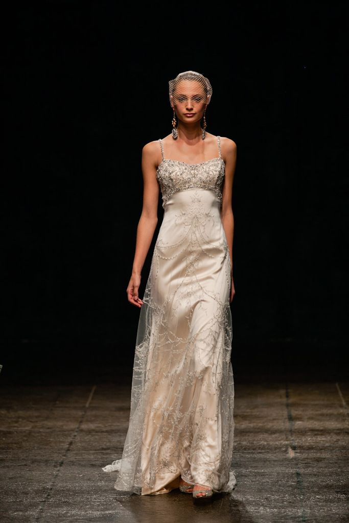Ivory Beaded Spaghetti Strap Lace Overlay Mermaid Train Evening Dress