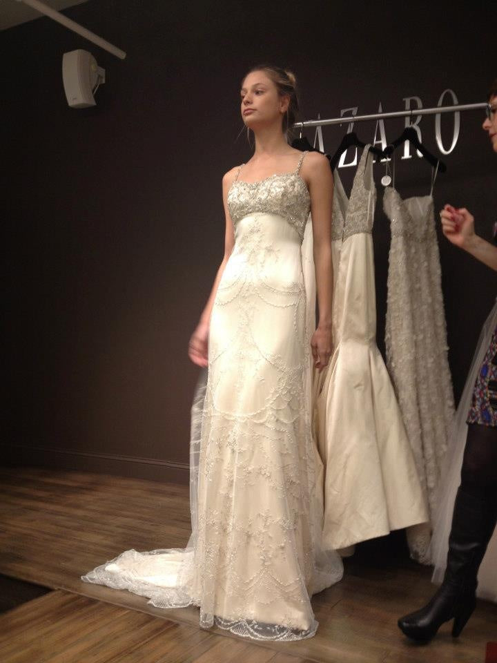 Ivory Beaded Spaghetti Strap Lace Overlay Mermaid Train Evening Dress