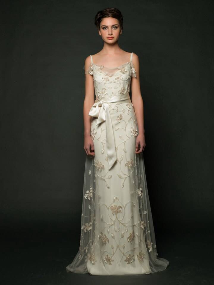 Ivory Sheer Back Floral Embellished Satin Sash Tulle Evening Dress
