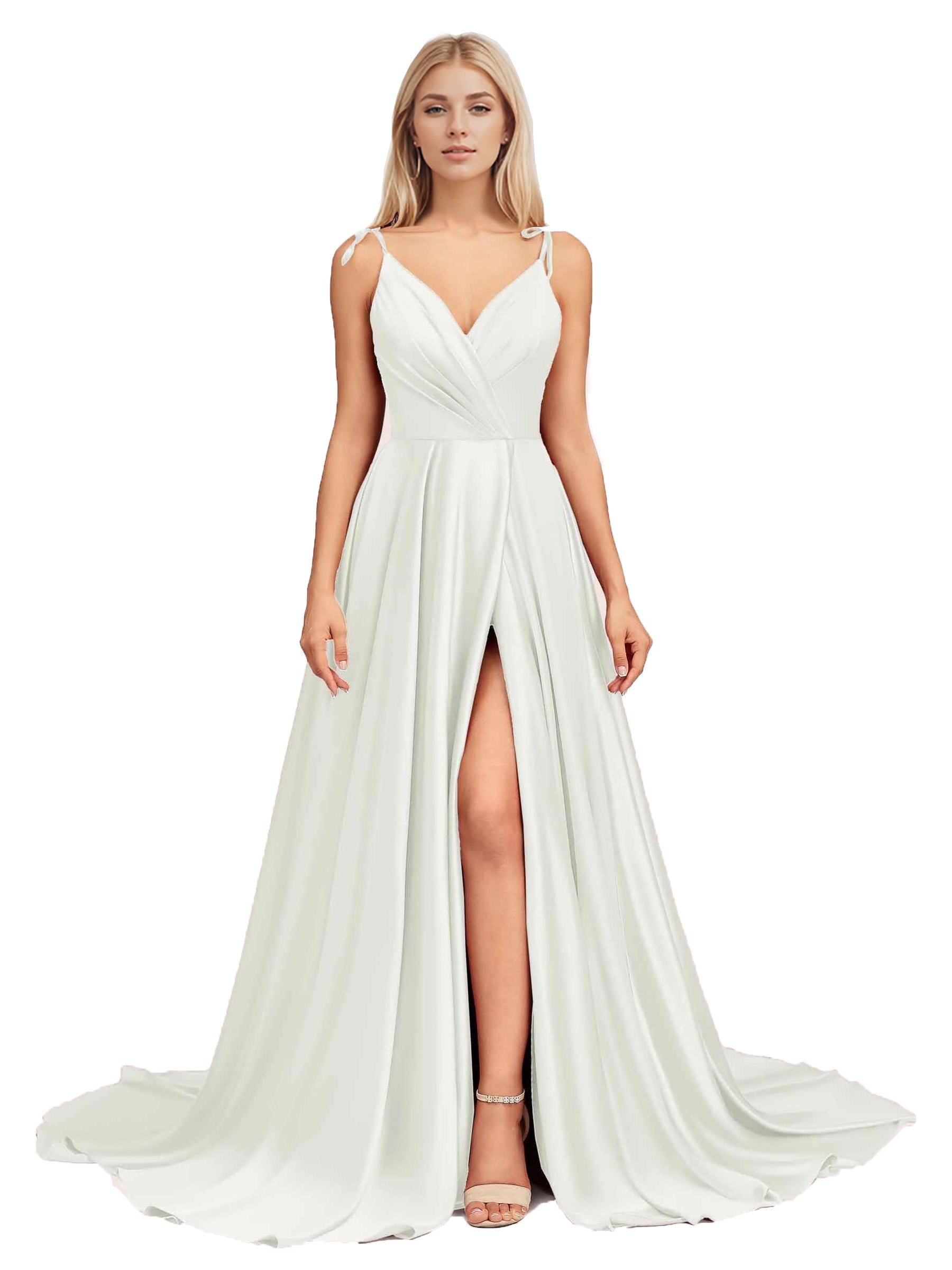 Elegantes V-Ausschnitt Ärmelloses Split Brautjungfernkleid Cocktailparty Abschlussball Lange Hochzeitsgastkleider für Frauen