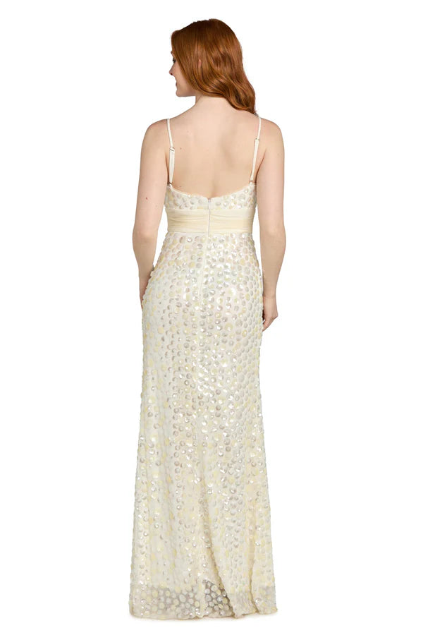 Ivory and Light Blue Spaghetti Strap Sequin Mermaid Floor Length Formal Evening Prom Dress