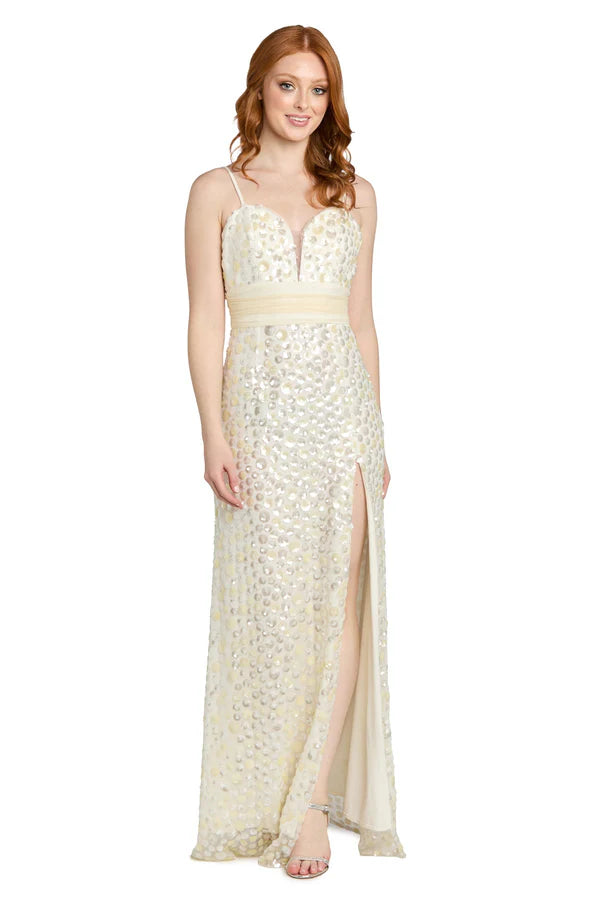 Ivory and Light Blue Spaghetti Strap Sequin Mermaid Floor Length Formal Evening Prom Dress
