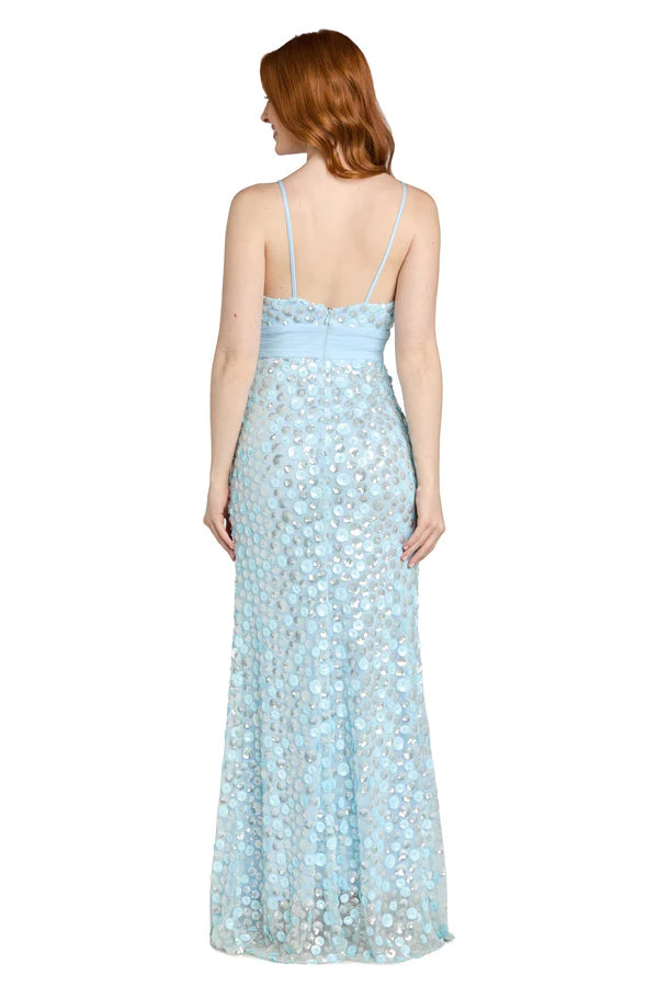 Ivory and Light Blue Spaghetti Strap Sequin Mermaid Floor Length Formal Evening Prom Dress