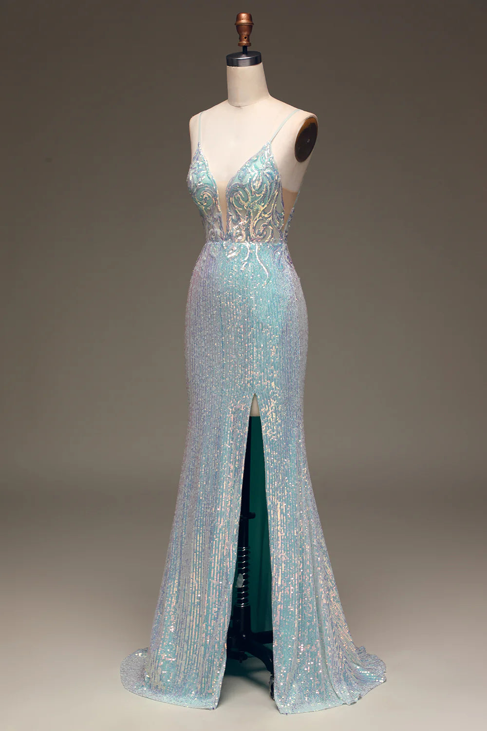 Mermaid Sequins Prom Dress with Split Front