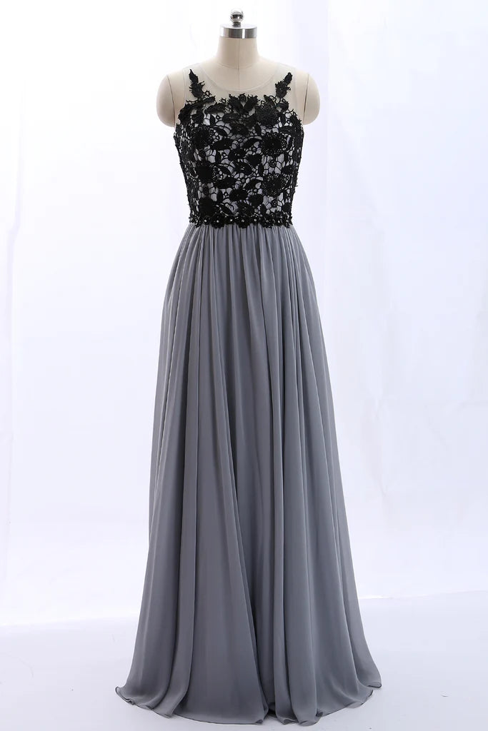 Neck Lace Chiffon Vintage Long Prom Dress Formal Evening Gown