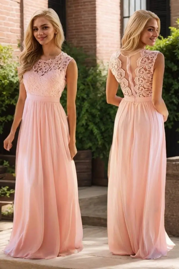 Lace Chiffon Prom Dress with Illusion Neckline and A-Line Skirt for Formal Events and Prom Nights