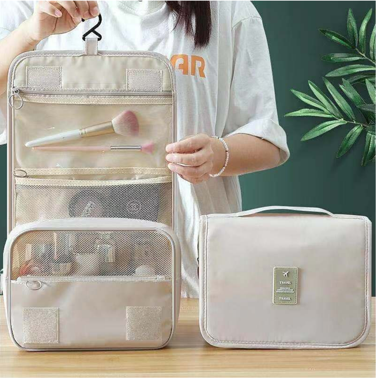 Waterproof portable makeup bag, closed view.