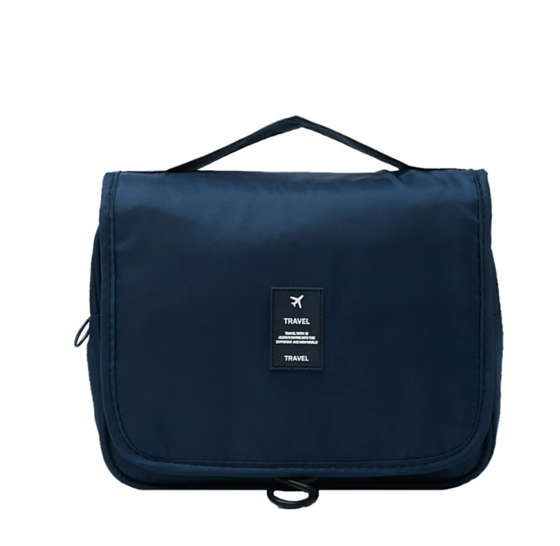 Interior of large capacity travel makeup bag.