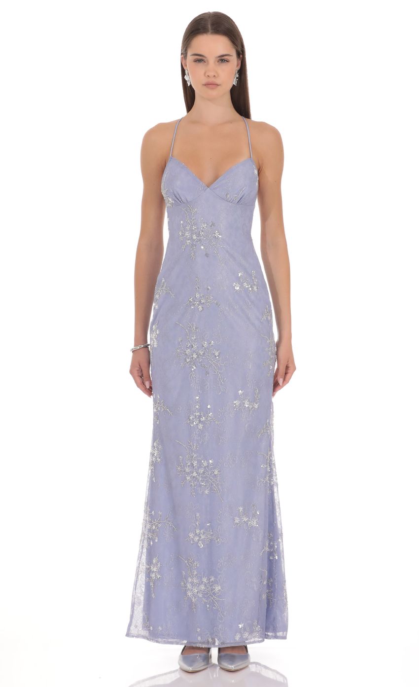 Lavender Spaghetti Strap Prom Dress With Sequin Floral Embroidery Formal Prom Dress