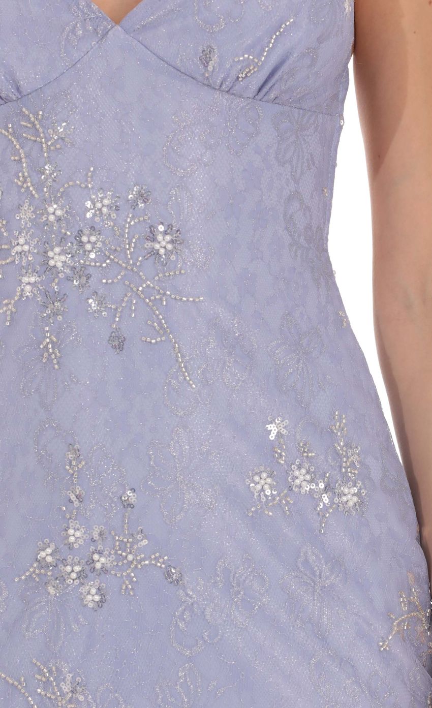 Lavender Spaghetti Strap Prom Dress With Sequin Floral Embroidery Formal Prom Dress