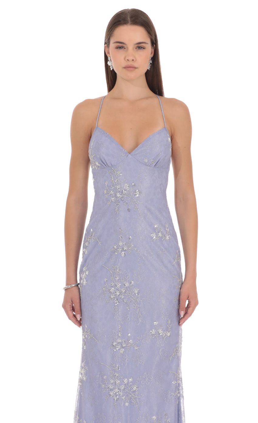 Lavender Spaghetti Strap Prom Dress With Sequin Floral Embroidery Formal Prom Dress