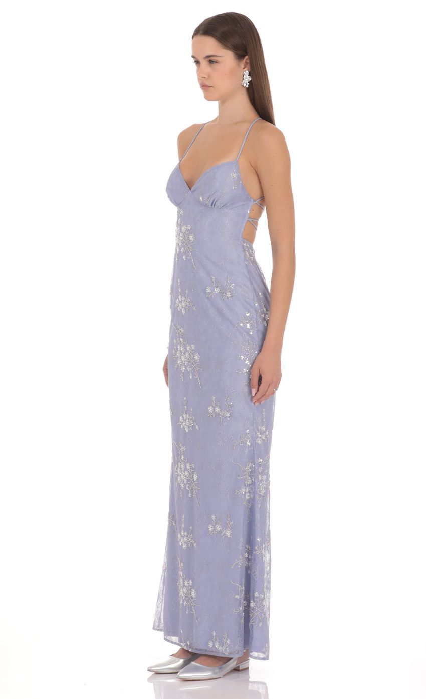 Lavender Spaghetti Strap Prom Dress With Sequin Floral Embroidery Formal Prom Dress