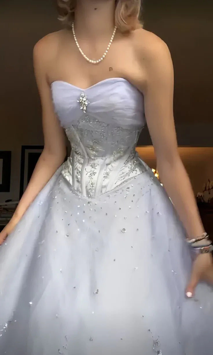 Lavender Strapless Ball Gown Prom Dress Corset Bodice Formal Prom Dress
