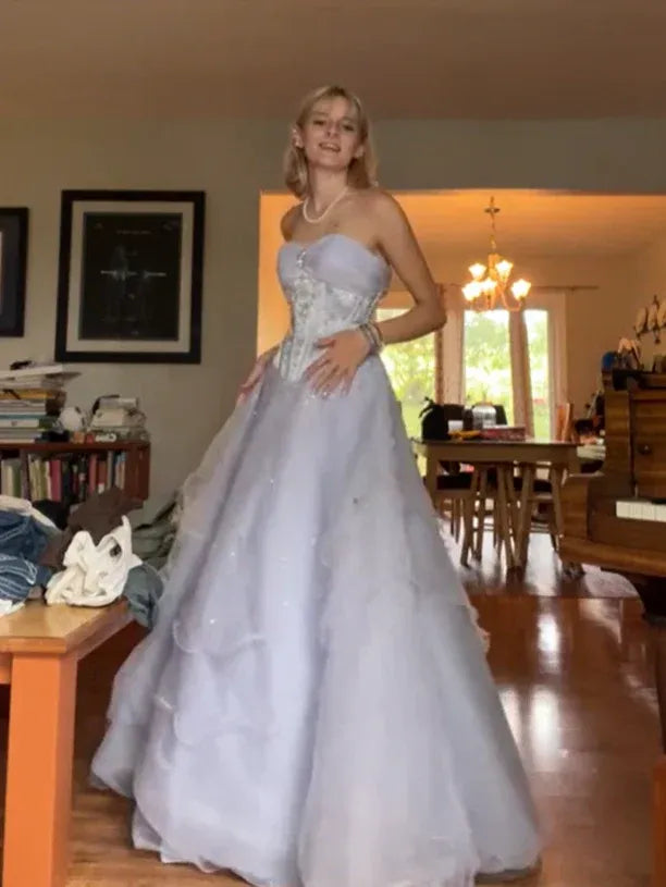 Lavender Strapless Ball Gown Prom Dress Corset Bodice Formal Prom Dress