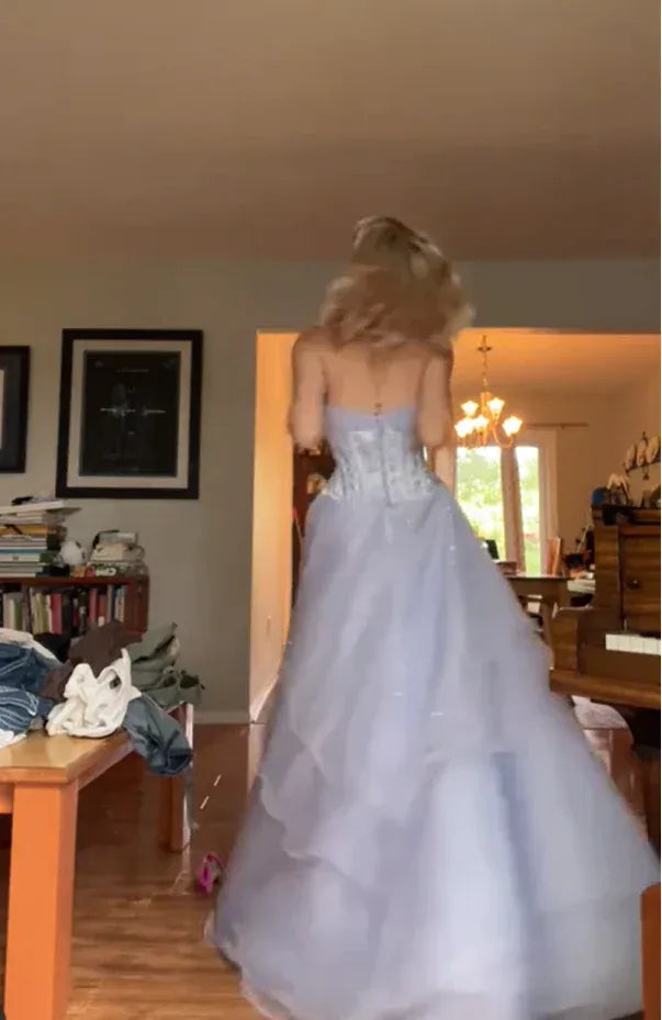 Lavender Strapless Ball Gown Prom Dress Corset Bodice Formal Prom Dress