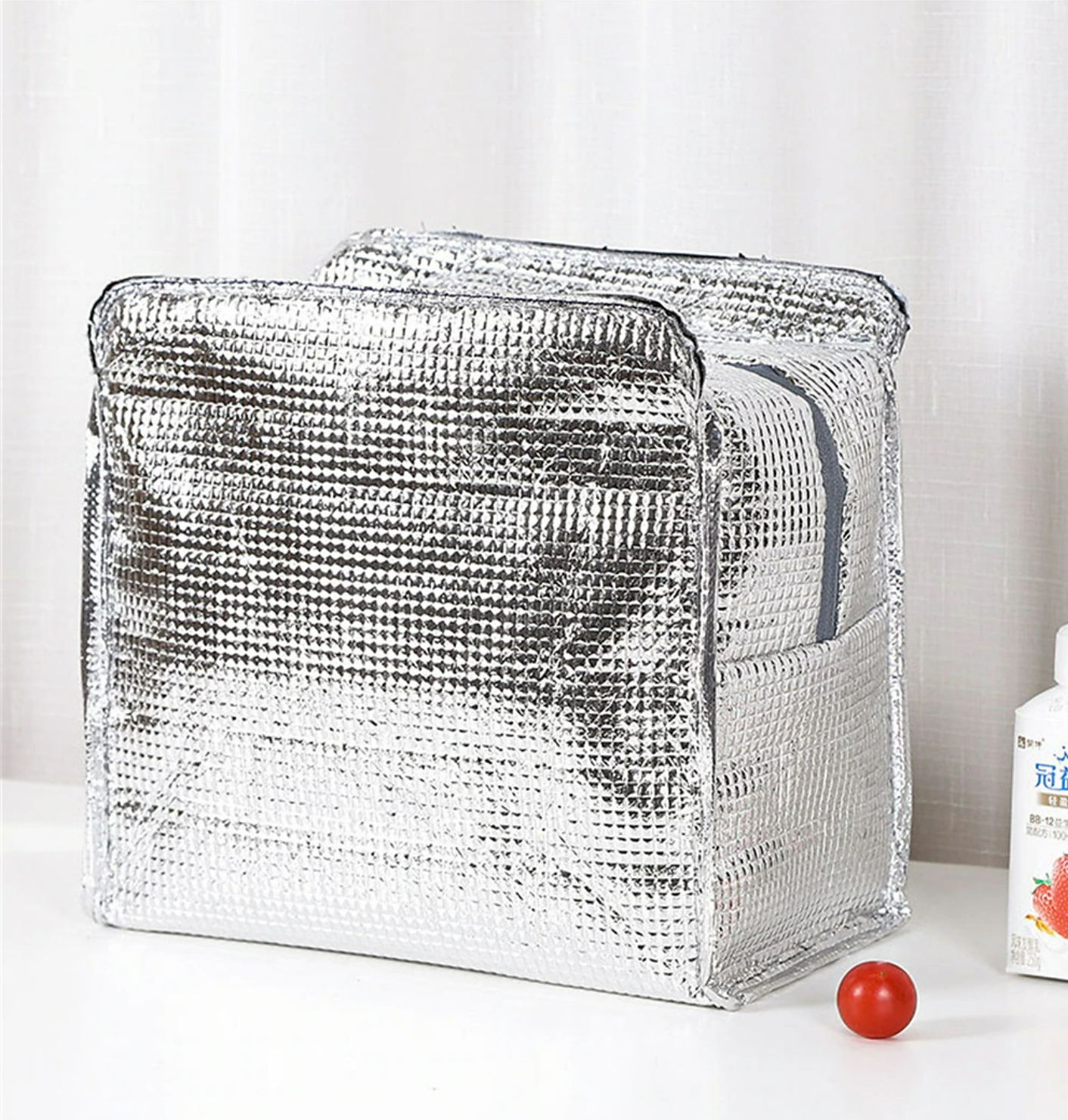 Durable reusable lunch bag with contents.