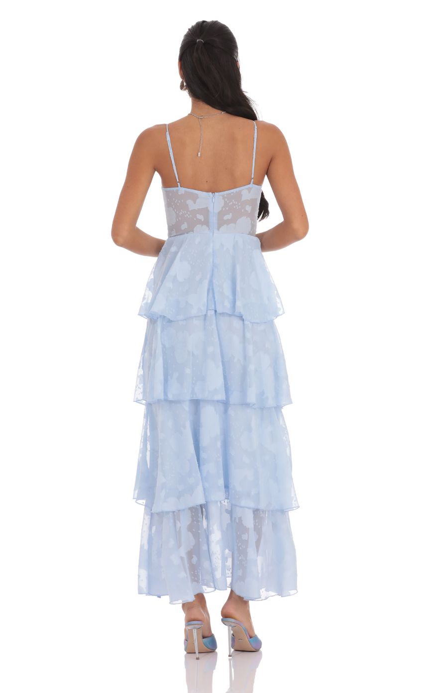 Light Blue Spaghetti Strap Prom Dress With Tiered Ruffle Skirt And Corset Bodice Formal Prom Dress